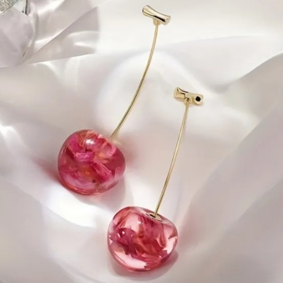 Cherry Baby Gold Tone Dangling Earrings - Picture 7 of 7